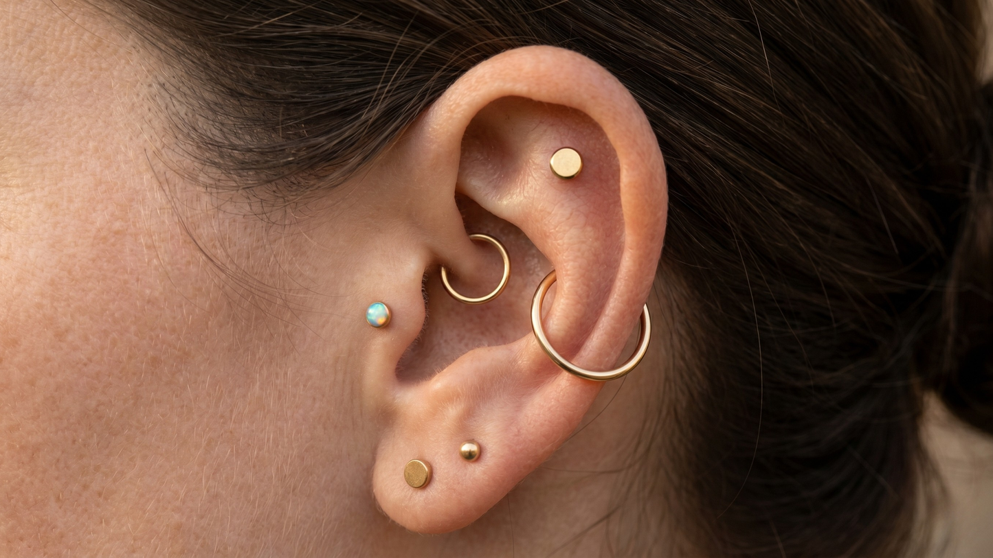gold PVD titanium hoop visible through the outer conch