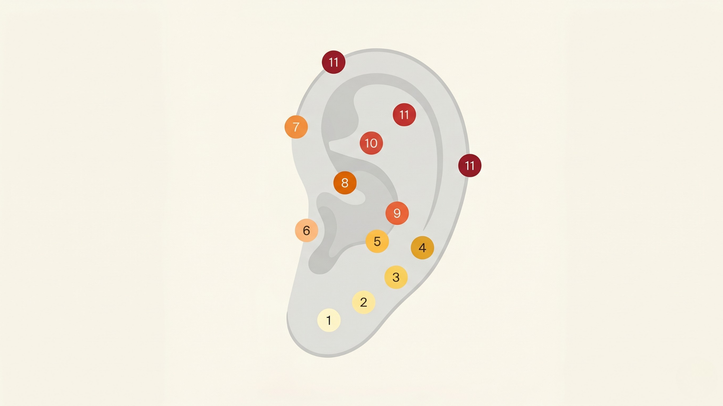 with 11 small numbered dots at different piercing locations