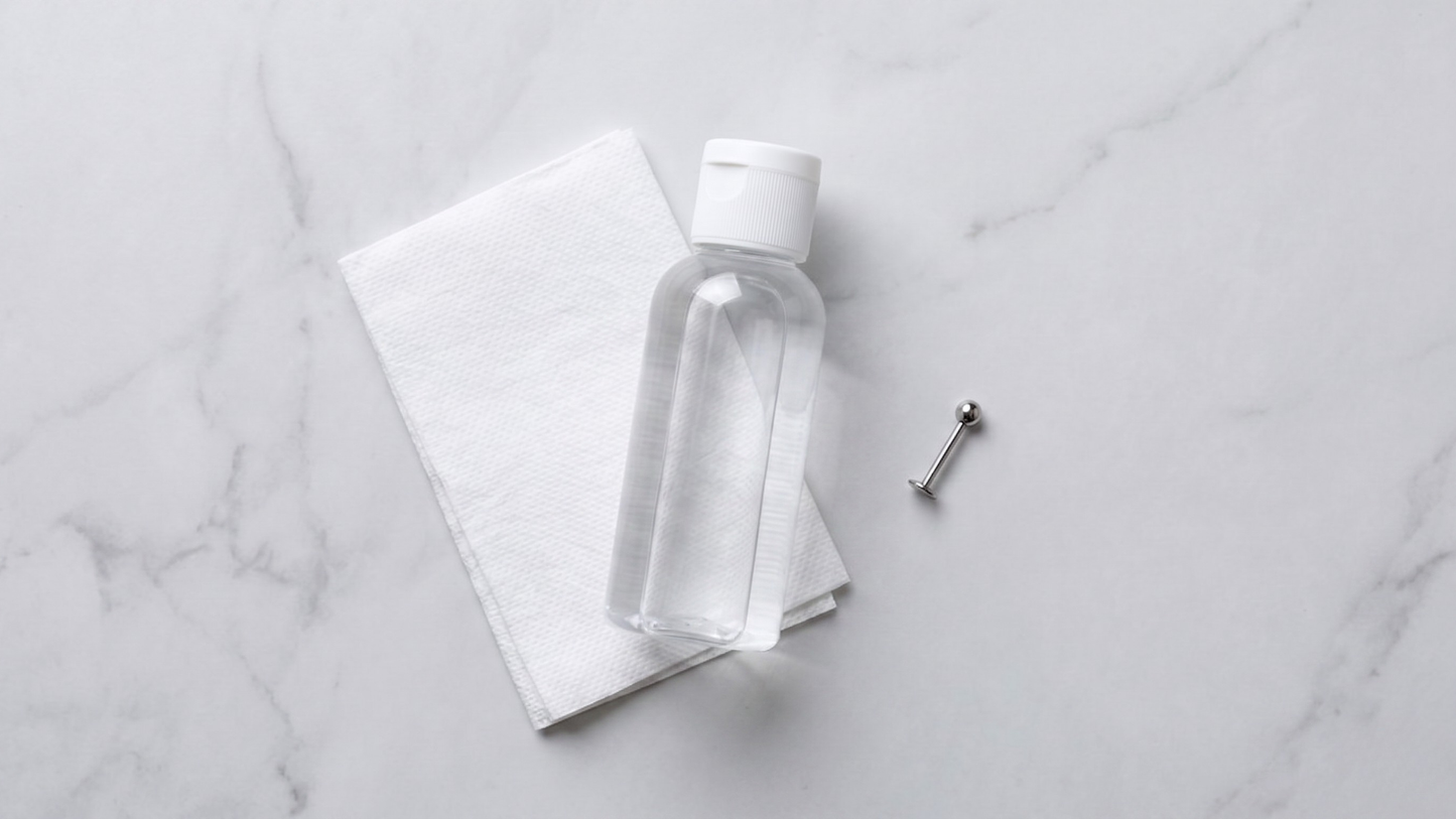 small 100ml bottle of sterile saline wound wash, a folded clean paper towel