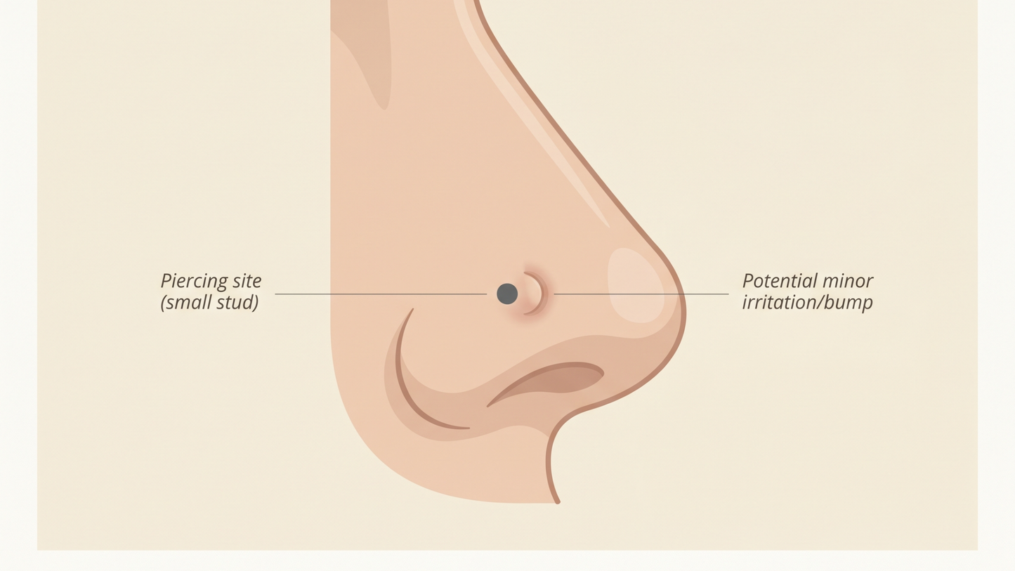  close-up side profile of a nose with a small dot indicating a nostril piercing