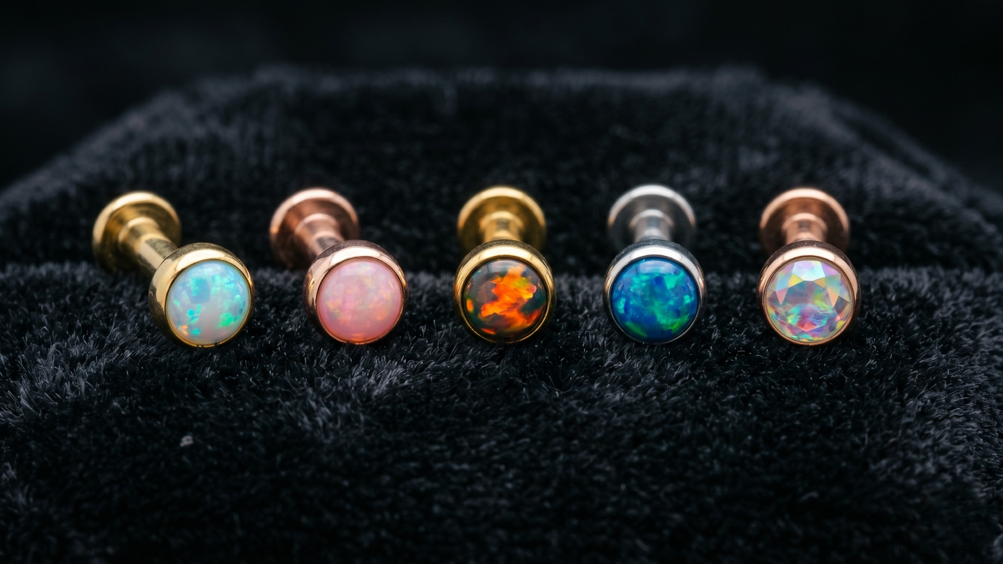  labret  tops with different opal stones