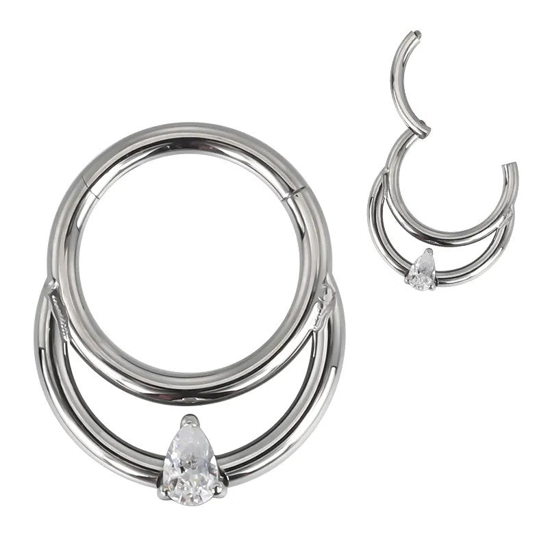 Argola Dupla c/ Zircónia Gota Clicker Titânio ASTM