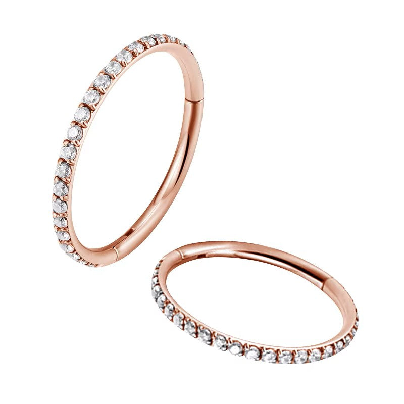 Argola c/ Zircónias Laterais Clicker Titânio ASTM PVD Rose Gold