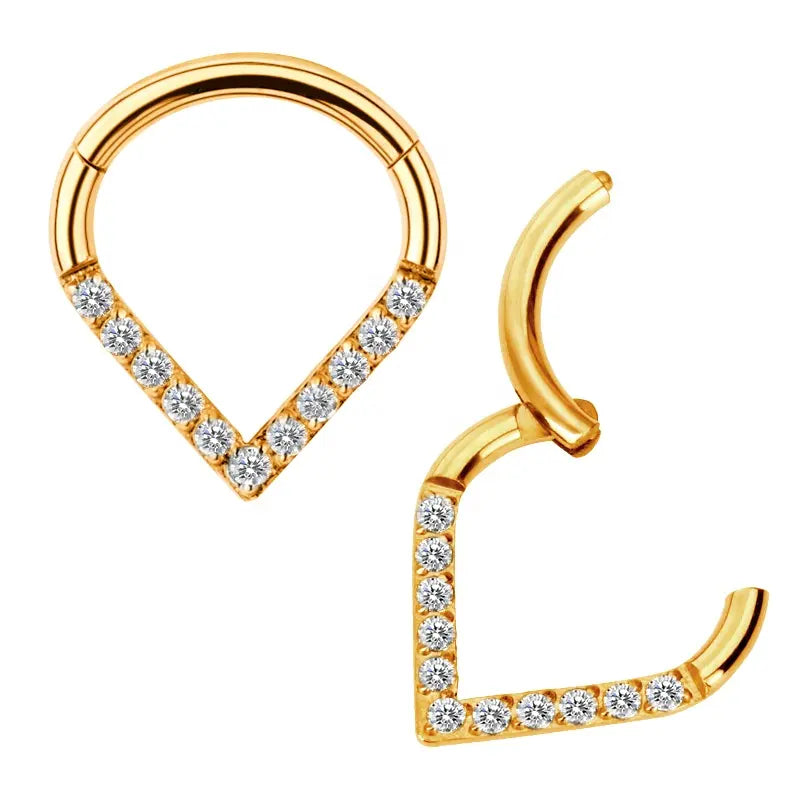 Argola Gota c/ Zircónias Clicker Titânio ASTM PVD Gold