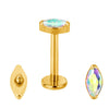 
                  
                    Labret com zircónia marquise auroral boreal em titânio PVD gold com rosca interna. Ideal para medusa, tragus e helix
                  
                