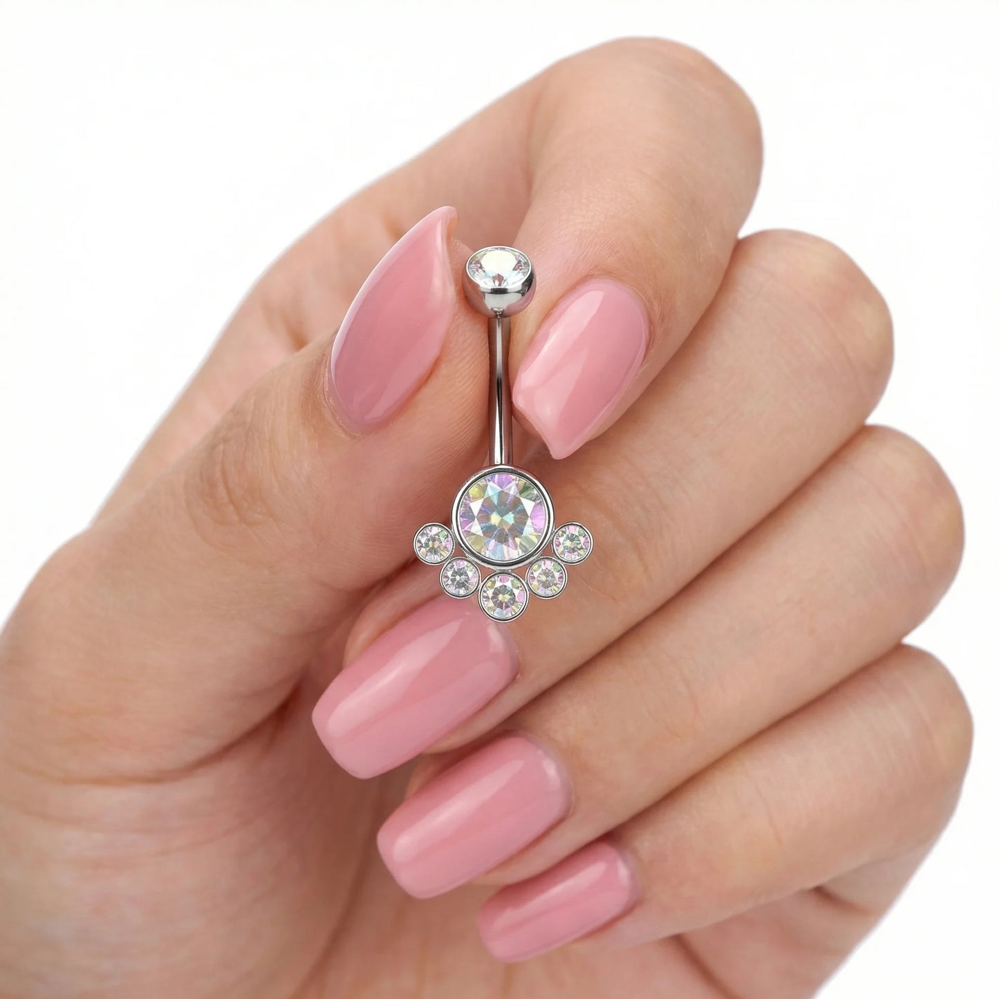 
                  
                    Piercing para Umbigo c/ Cluster 6 Zircónias – Rosca Interna Titânio
                  
                