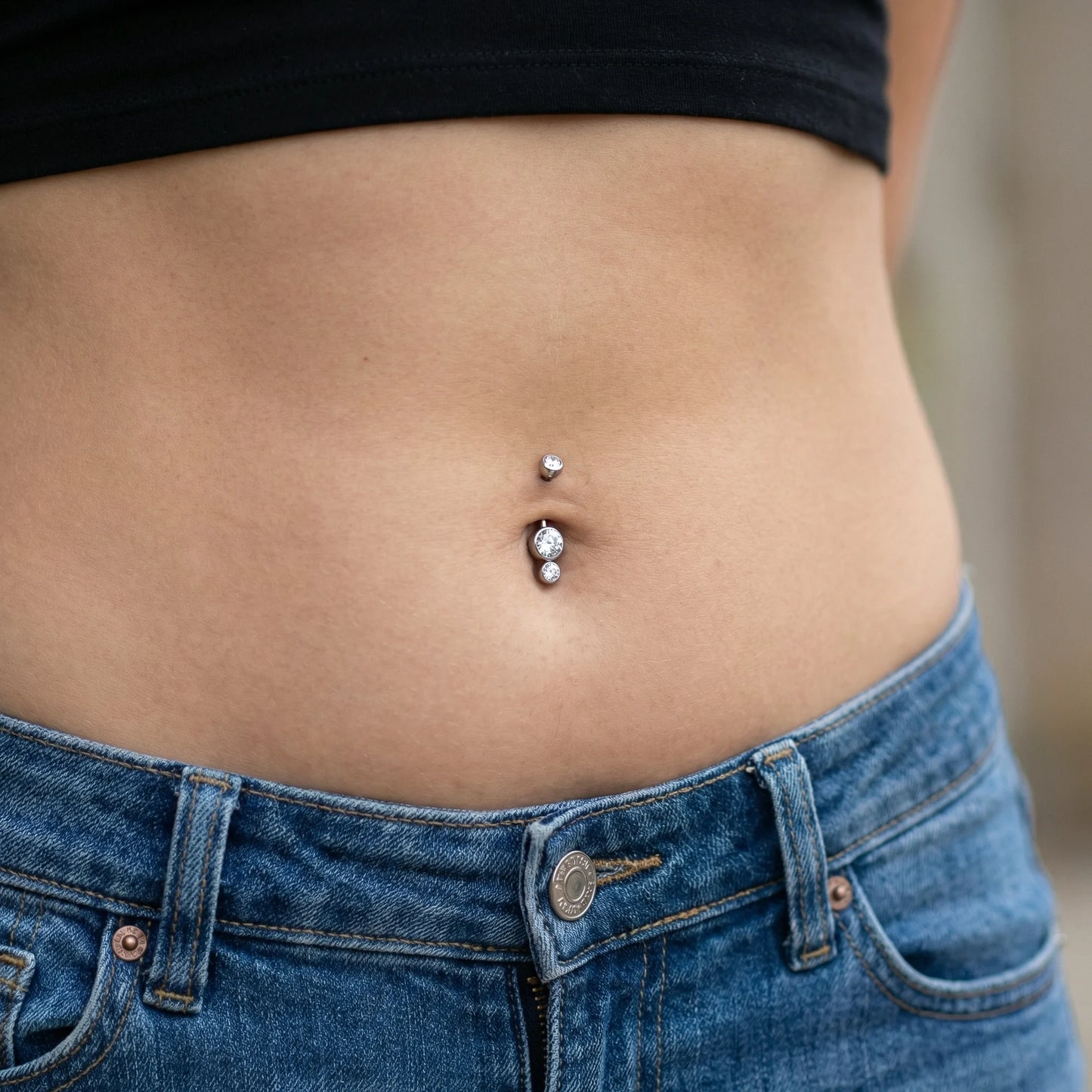 Piercing para Umbigo c/ Zircónia e Cluster 2 Zircónias 