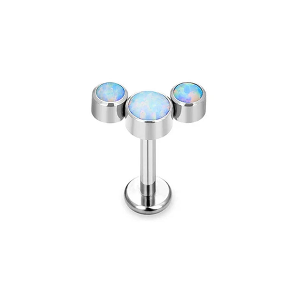 Labret with 3 Opals Curved Internal Thread Titanium ASTM