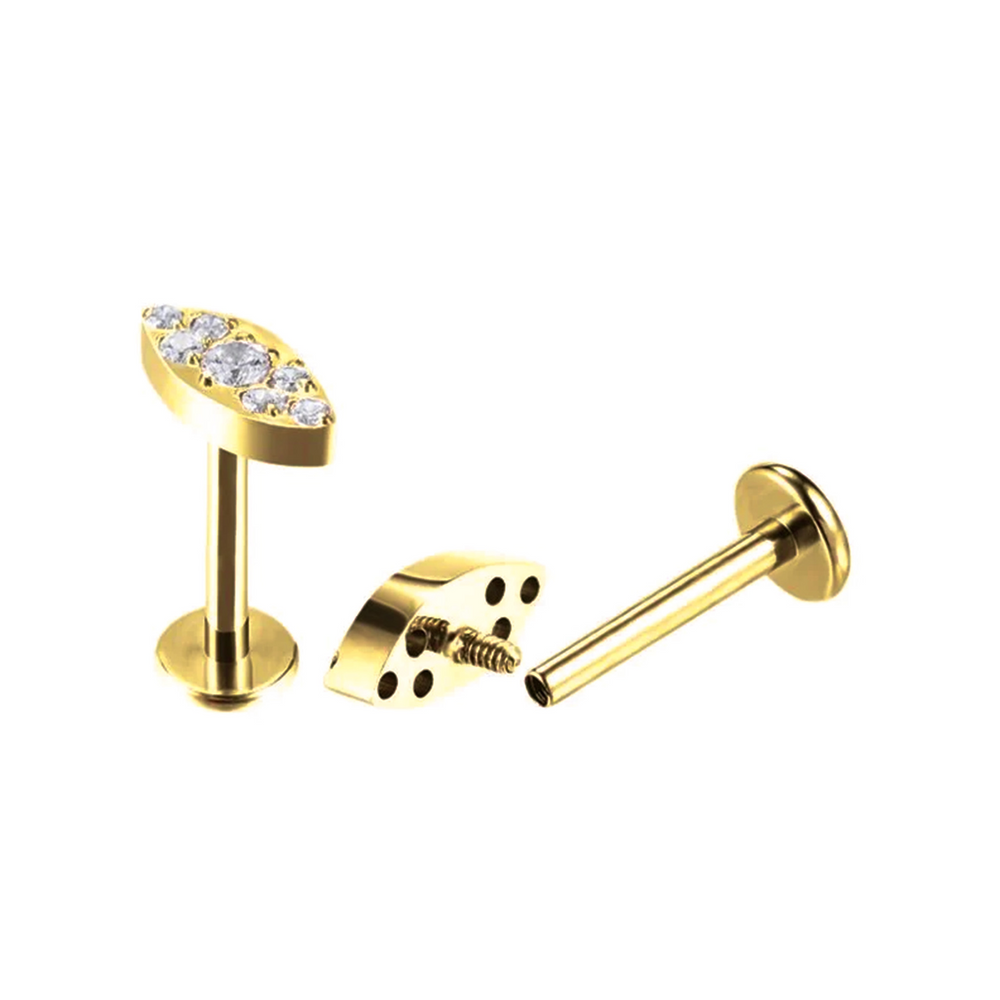 Labret Marquise Zircónias Rosca Interna Titânio ASTM PVD Gold