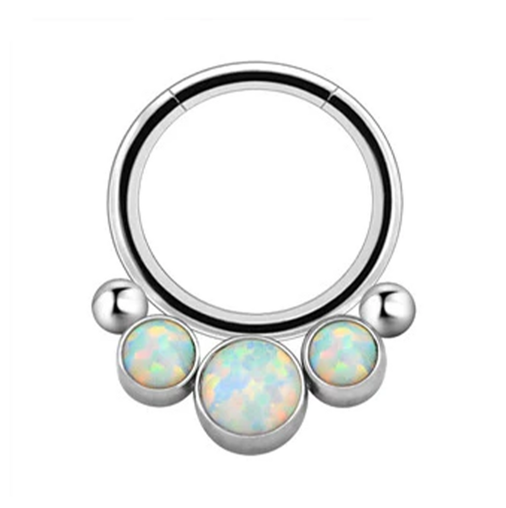 Ring with 3 Opals and Clicker Beads in Titanium ASTM