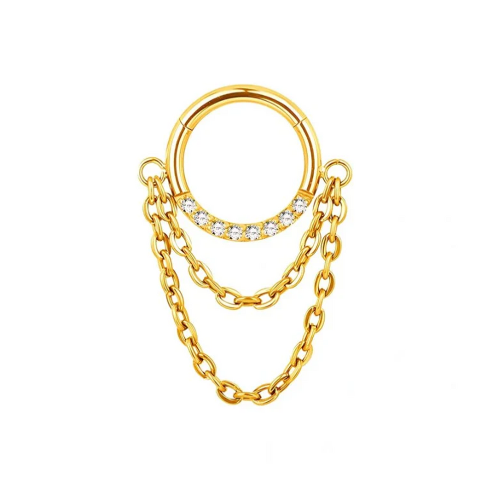 Zirconia Hoop and 2 Clicker Chains Titanium ASTM PVD Gold