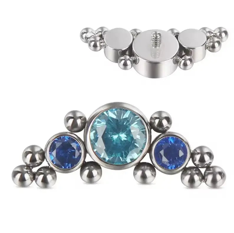Topo Zircónias Curva c/ Missangas Rosca Interna Titânio ASTM Piercepective
