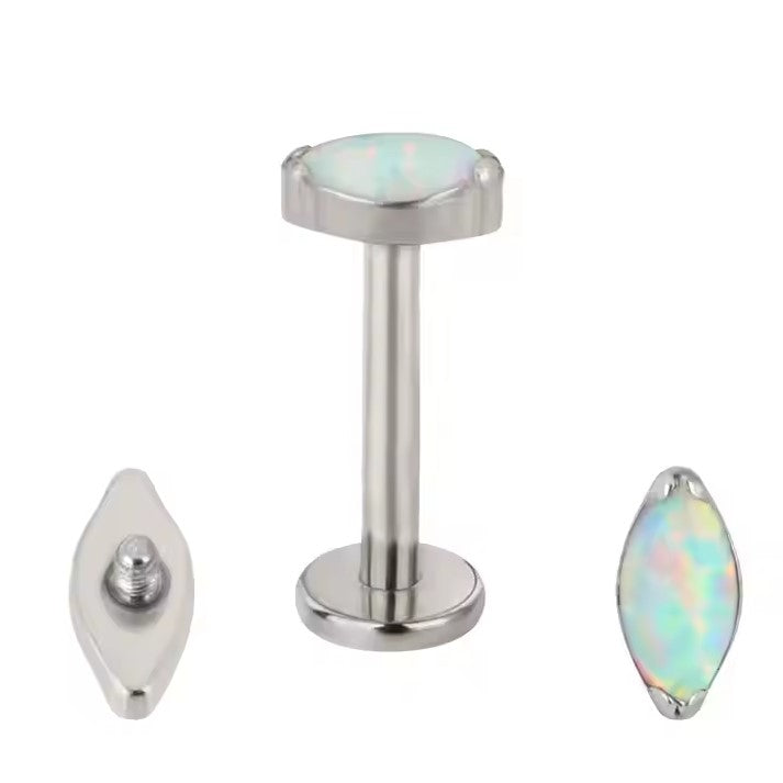 Labret com opala marquise em Titânio ASTM com rosca interna