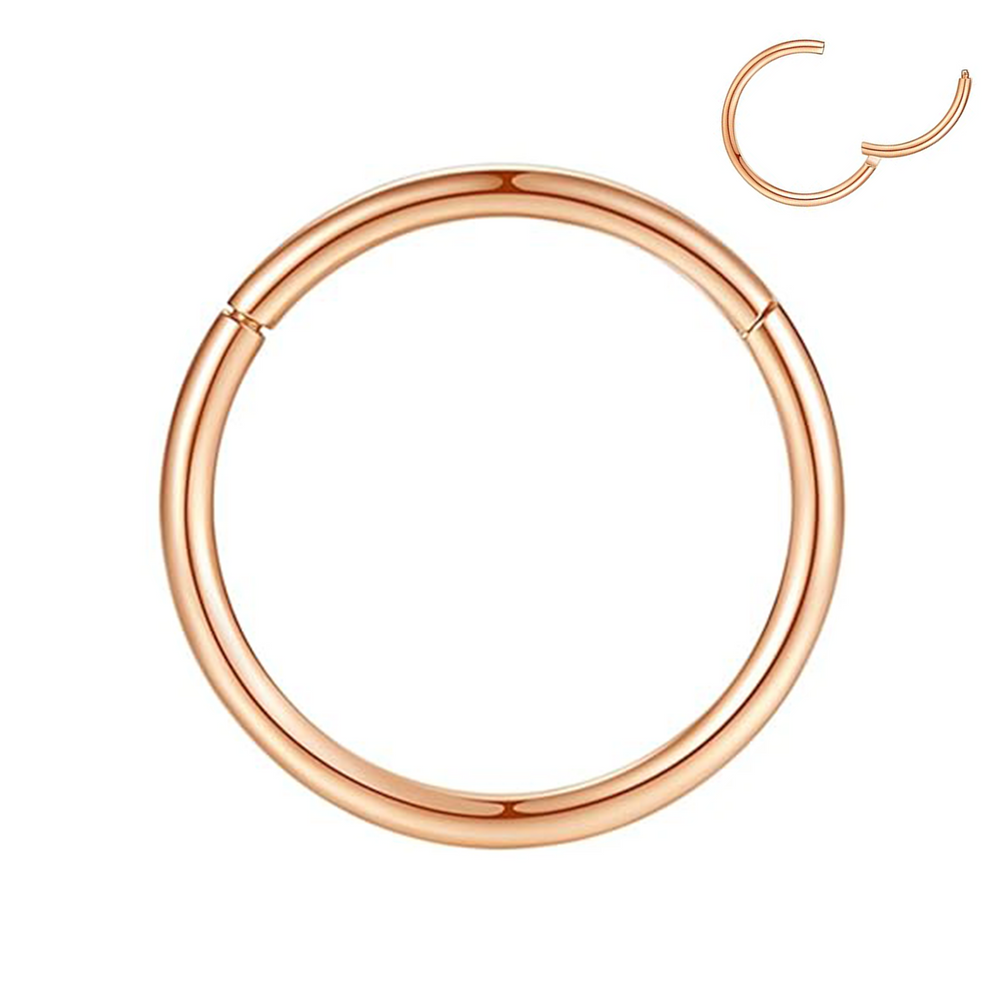 Argola básica em rose gold com fecho clicker em titânio – ideal para hélix, tragus ou septo
