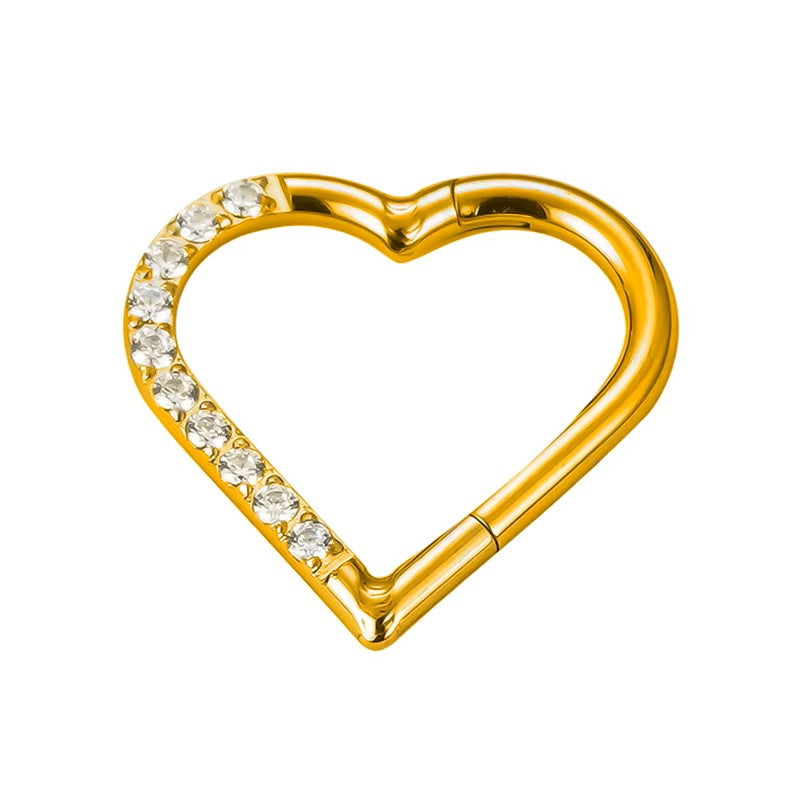 Argola Coração com Zircónias – Clicker Titânio ASTM Gold
