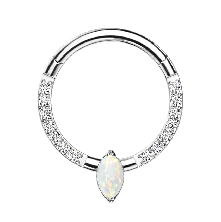 Argola com opala marquise e zircónias – ideal para septo ou daith
