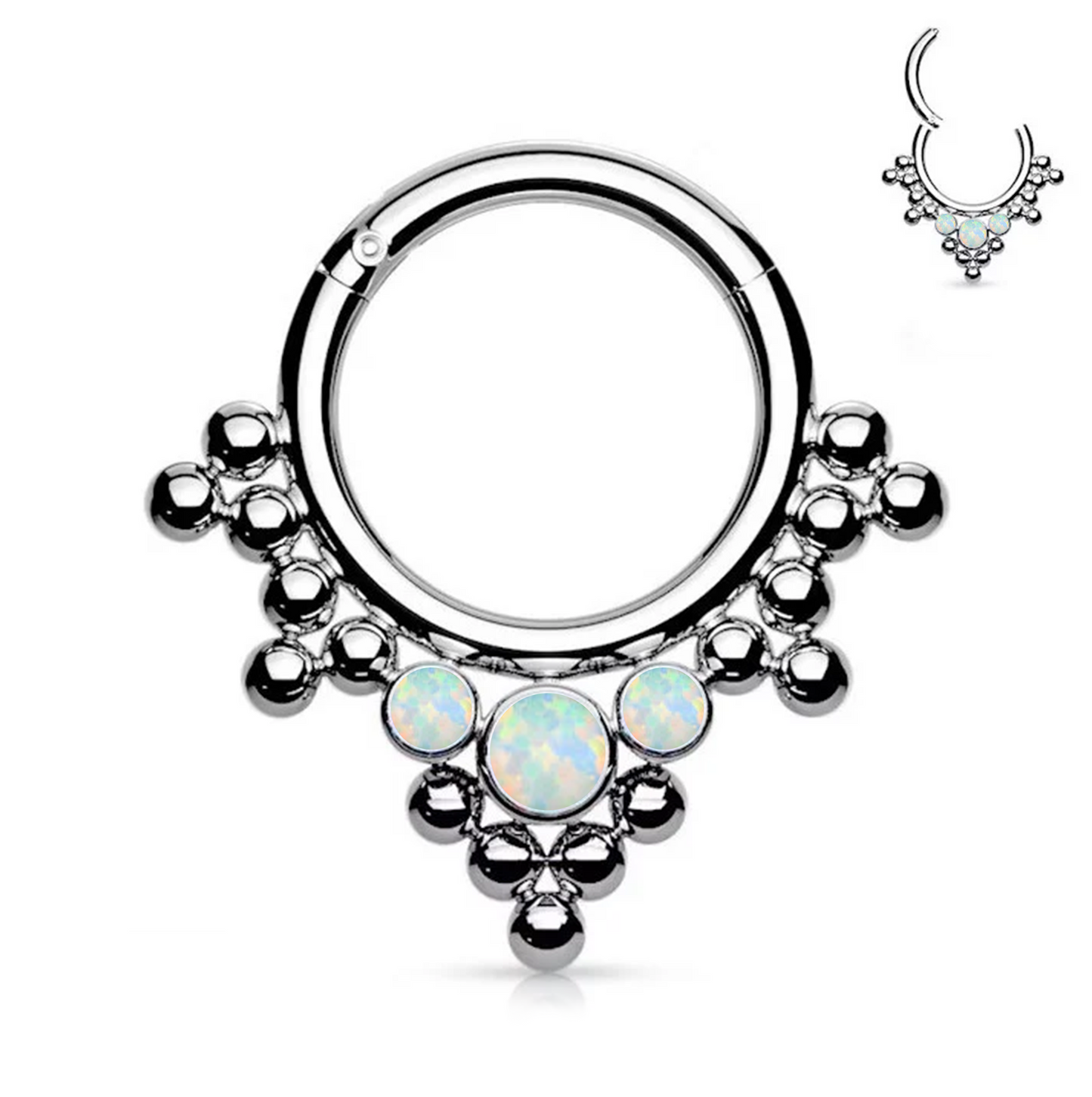 Argola com opalas e esferas metálicas – para septo ou daith