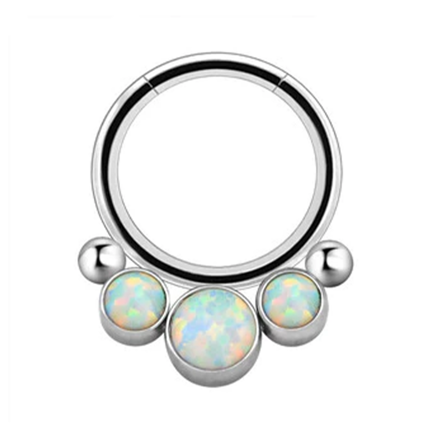 Argola com opalas e esferas em titânio para septo ou daith