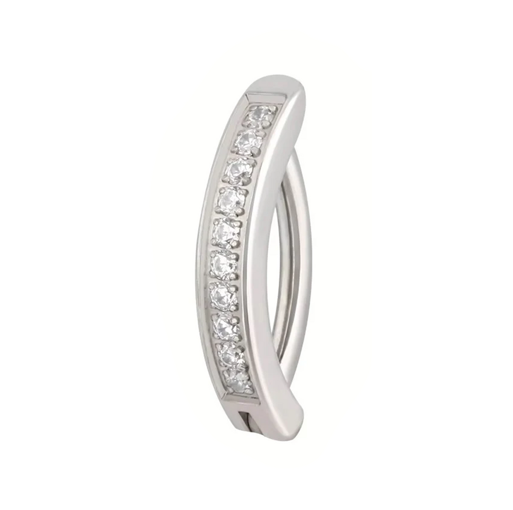 ASTM titanium navel ring with front zirconia and clicker clasp 