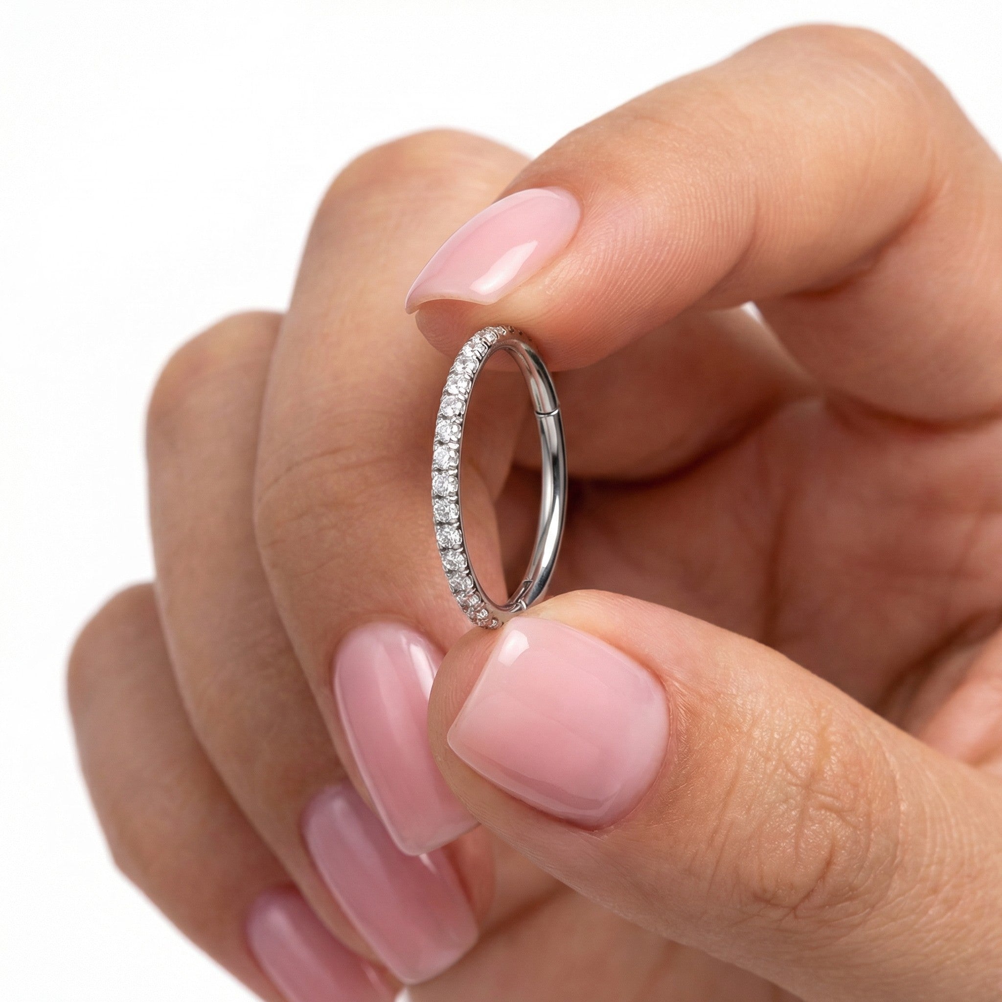 Side Zirconia Hoop Clicker Titanium ASTM Jewelry – Piercepective