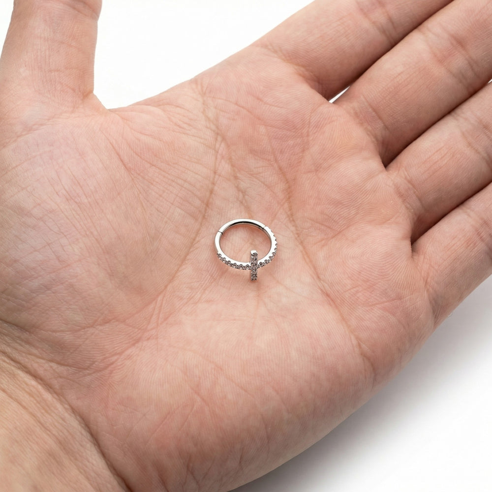 Cross Hoop Zirconia Clicker - Titanium ASTM Jewelry – Piercepective