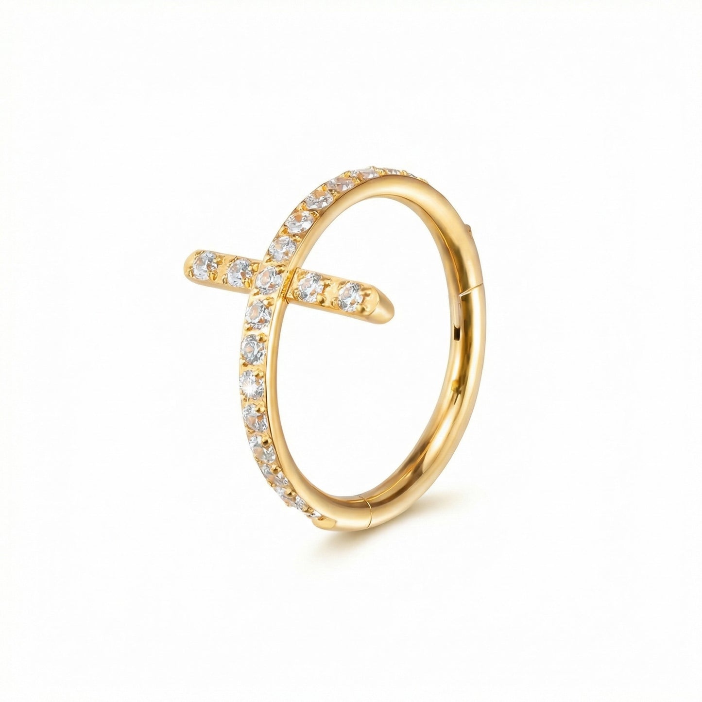 Argola com Cruz de Zircónias – Clicker Titânio PVD Gold