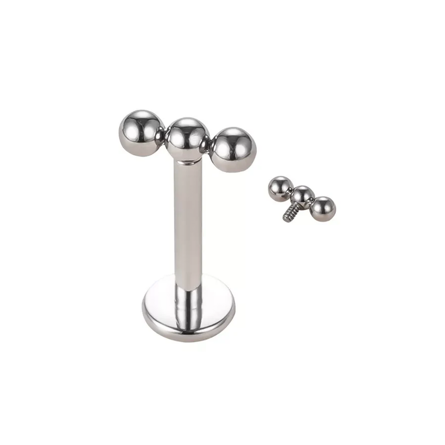Labret avec 3 billes métalliques en fil de titane avec filetage interne