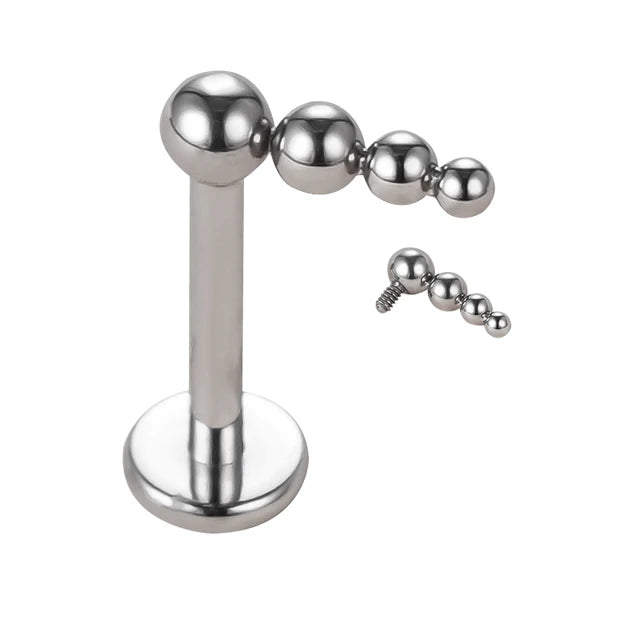 Labret com 4 bolas metálicas em linha descendente de Titânio com rosca interna