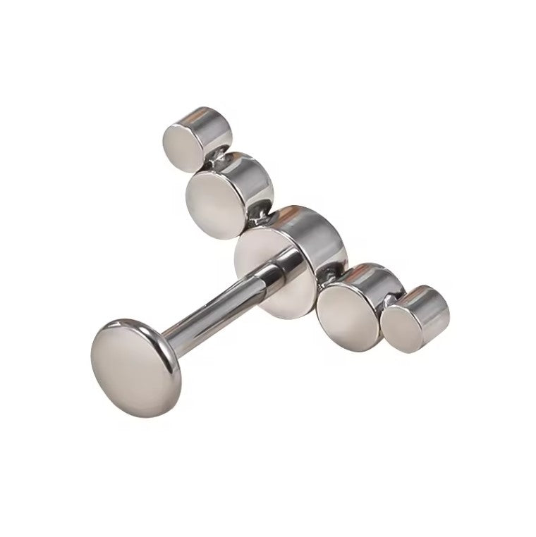 Labret com 5 Zircónias traseira em curva, rosca interna, em Titânio ASTM