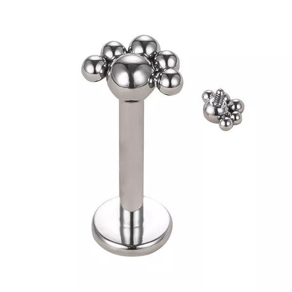Labret avec boule centrale et cinq perles de titane à filetage interne
