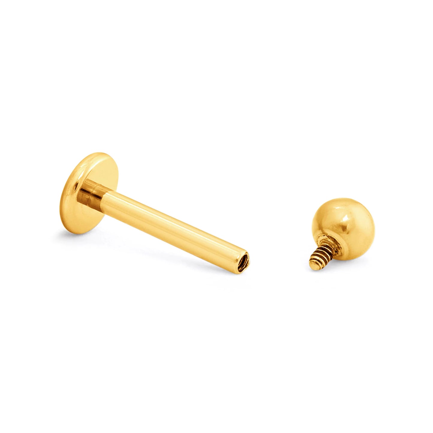 Labret dourado com bola em Titânio ASTM PVD GOLD, rosca interna