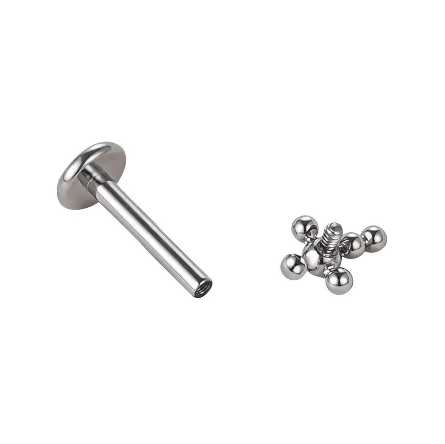 Croix de labret avec billes métalliques en titane avec filetage interne 