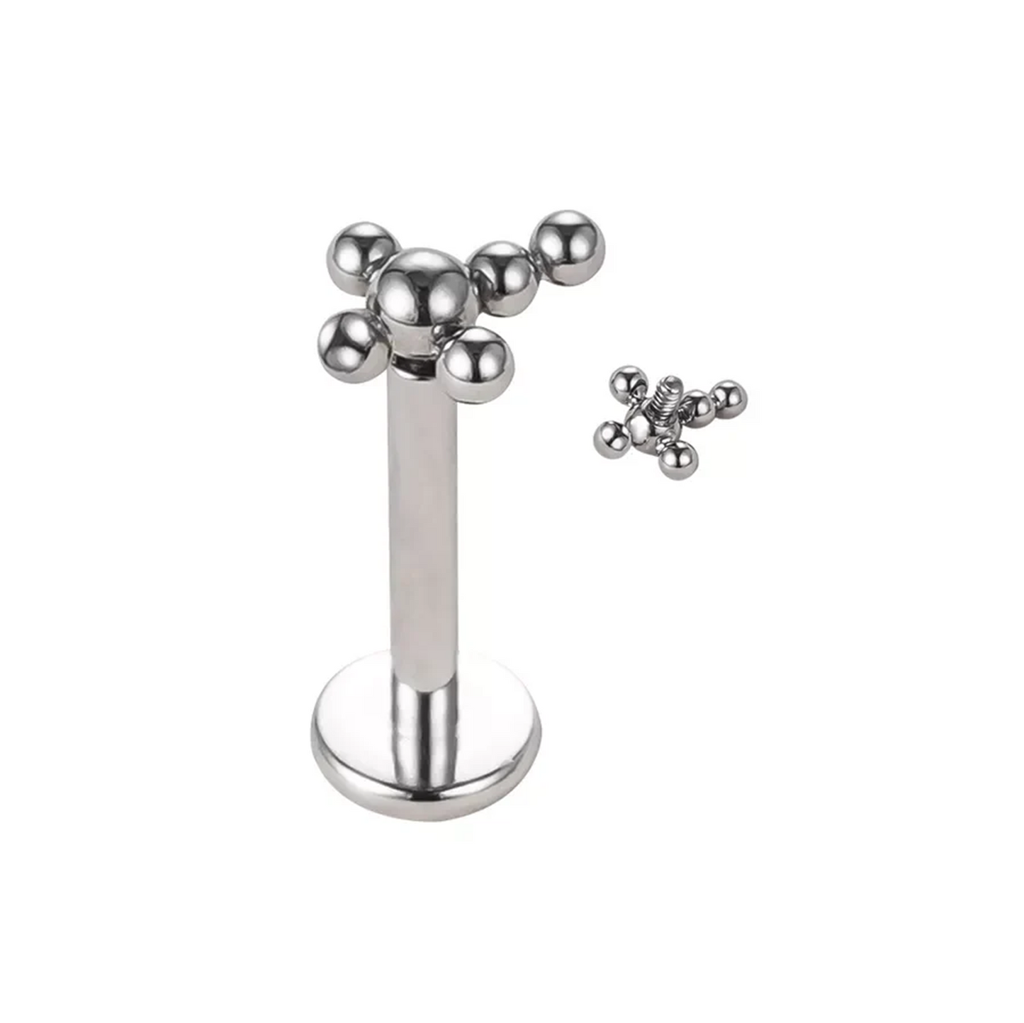 Croix de labret avec billes métalliques en titane avec filetage interne