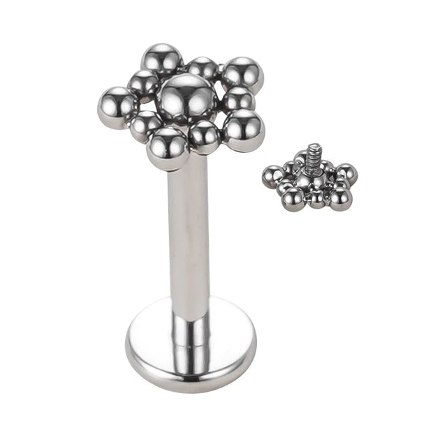 Labret en forme d'étoile avec billes métalliques en titane avec filetage interne
