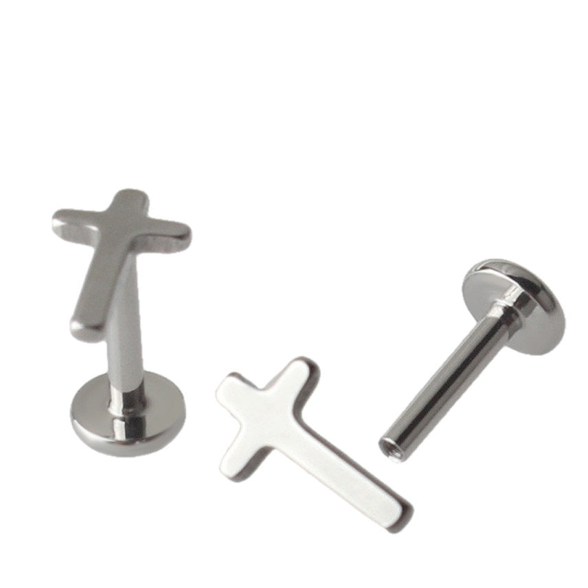 Labret com cruz em Titânio ASTM com rosca interna para piercing