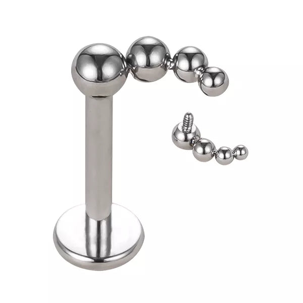 Labret com cinco bolas em curva descendente de Titânio com rosca interna
