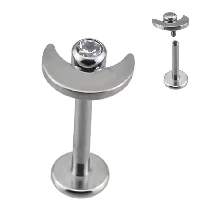 Labret formato lua com Zircónia, rosca interna, em Titânio ASTM