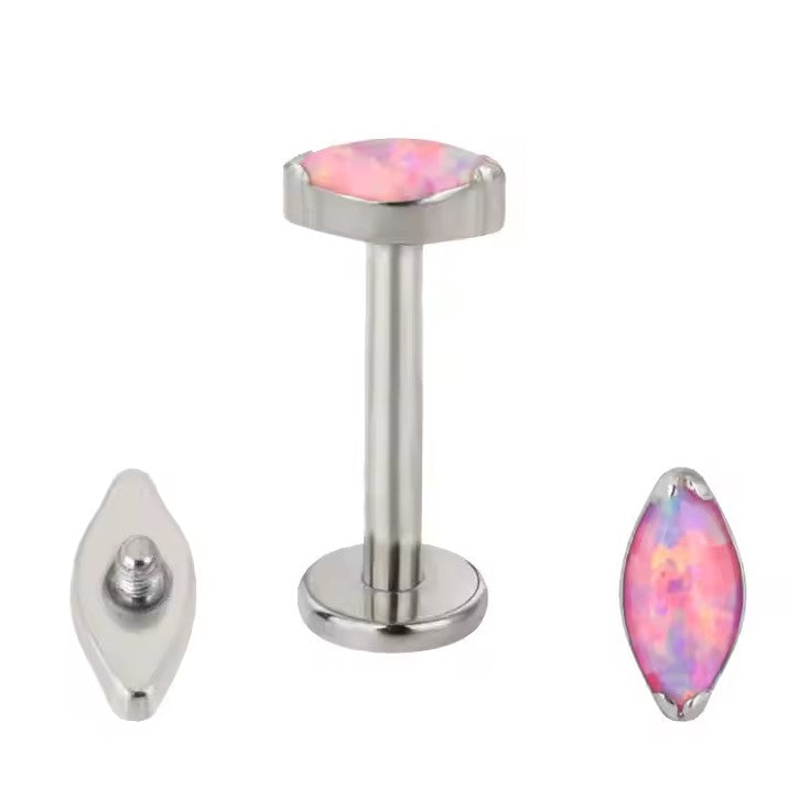 Labret com opala pink marquise em Titânio ASTM com rosca interna