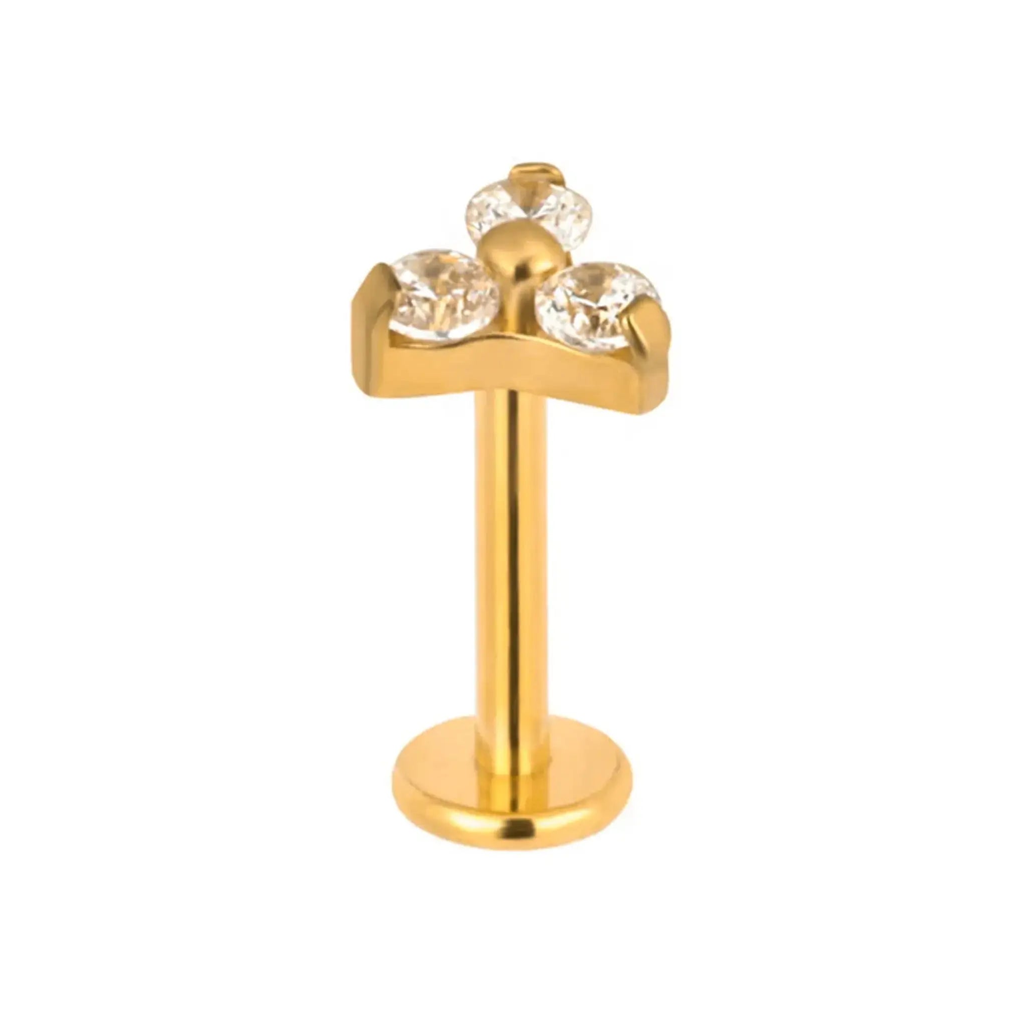 Labret with Trinity 3 Zirconias Internal Thread Titanium ASTM PVD Gold ...
