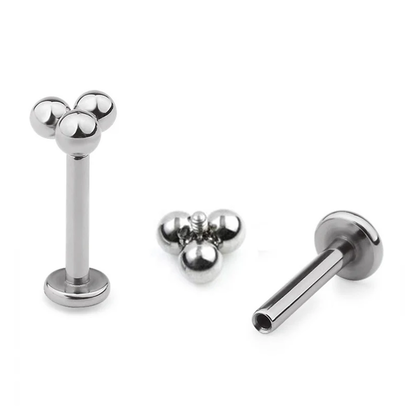 Labret Trinity de Titânio com rosca interna e três esferas