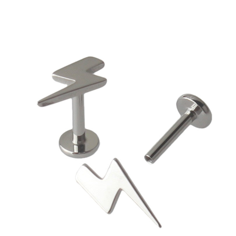 Labret em formato de trovão com rosca interna em Titânio ASTM para piercings helix e tragus