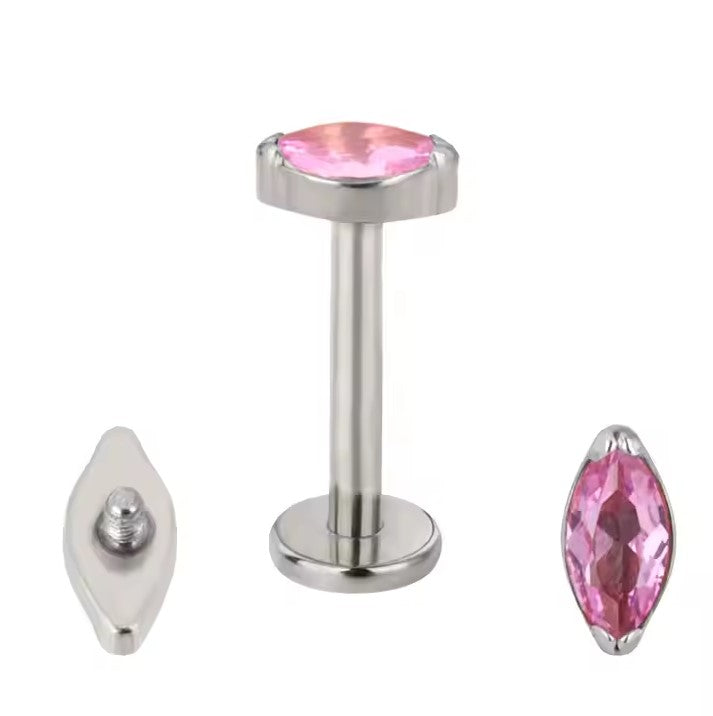 Labret avec marquise en zircone rose en titane ASTM avec filetage interne