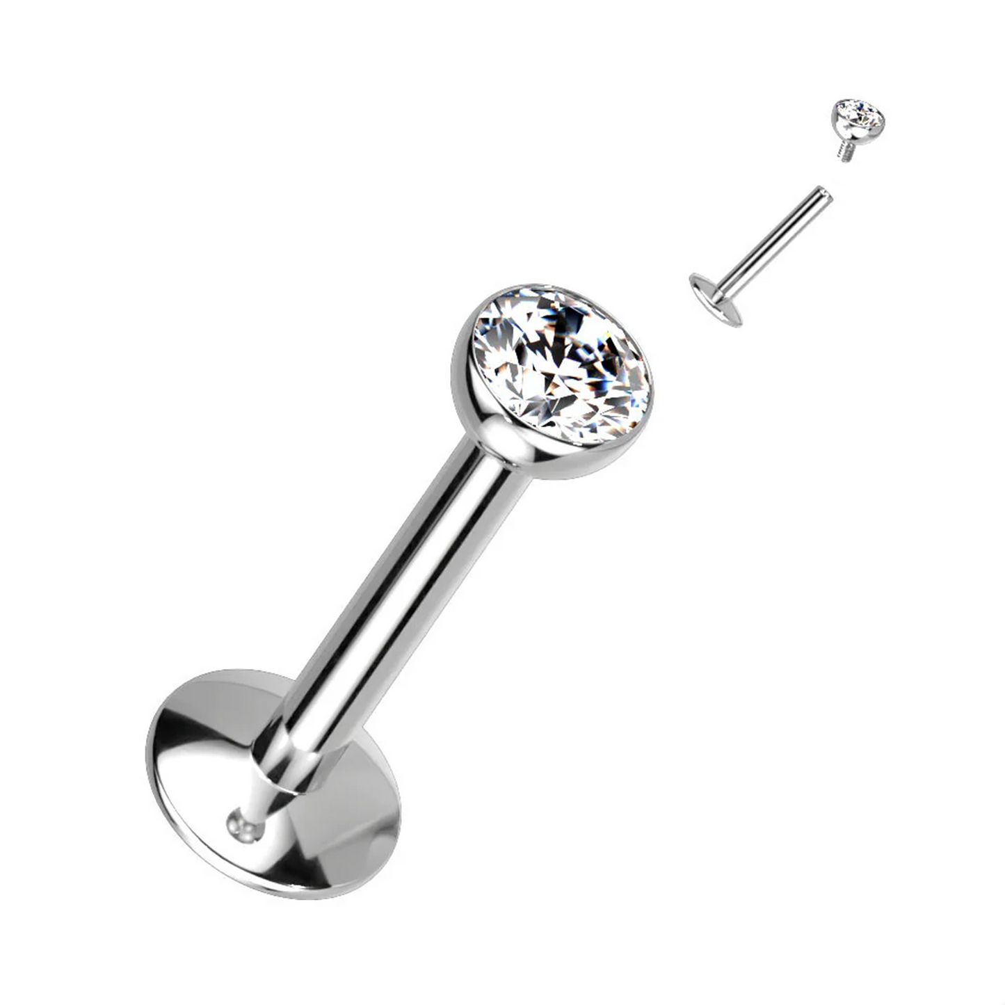 Labret en titane avec zircone centrale avec filetage interne pour piercing