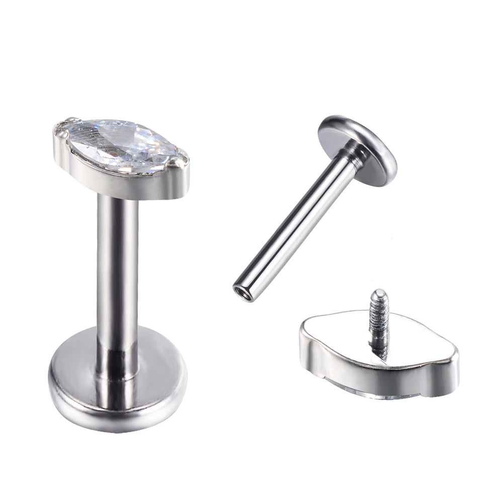 Labret avec marquise en zircone blanche en titane ASTM avec filetage interne