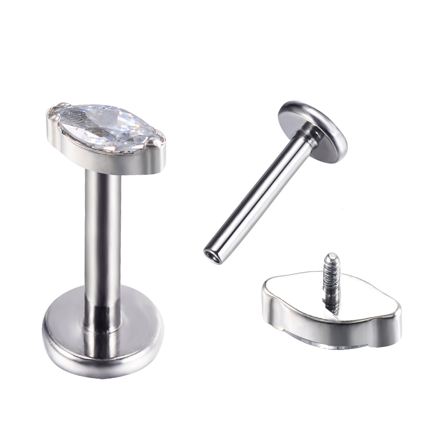 Labret avec marquise en zircone blanche en titane ASTM avec filetage interne