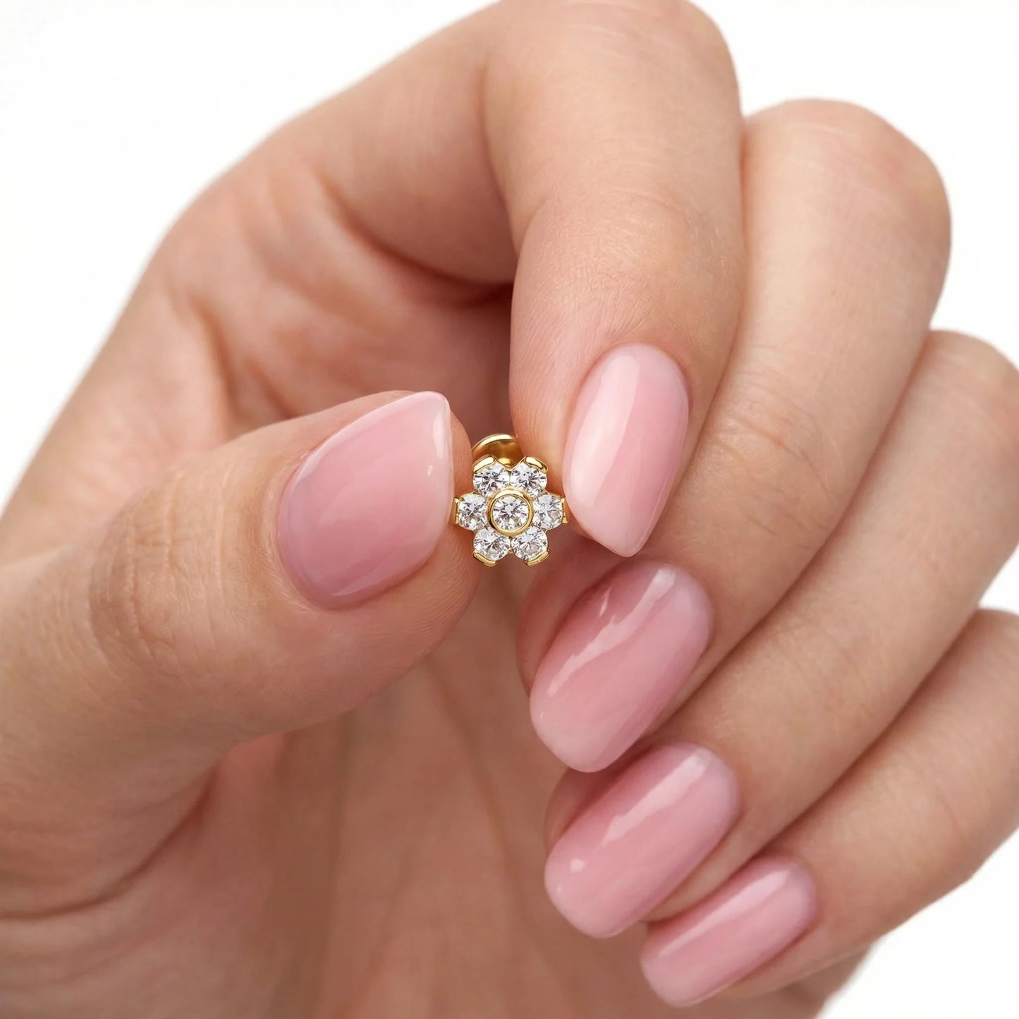 
                  
                    labret flor de zircónias em titanio pvd gold
                  
                