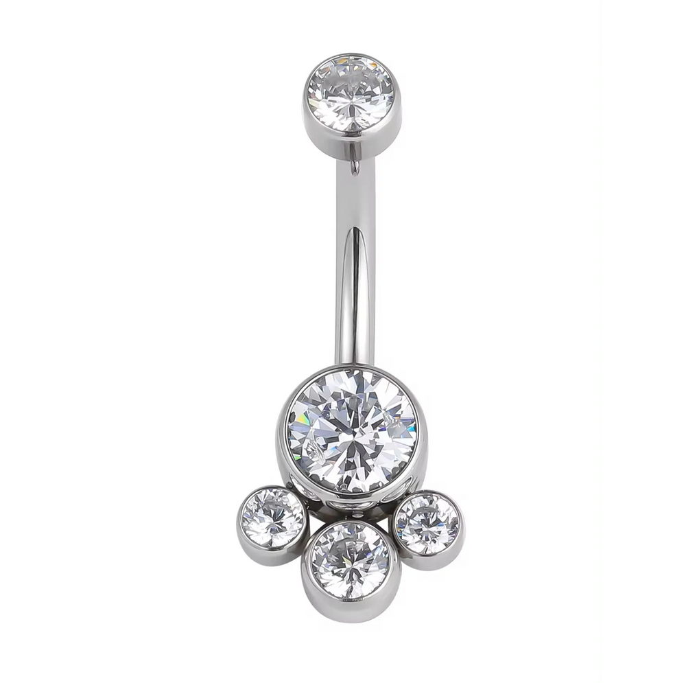 Navel piercing with 4 Titanium curved zirconias with internal thread