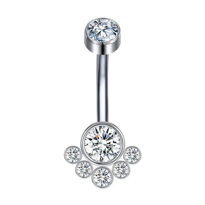Piercing Navel em Titânio com zircónia central e cluster de 6 zircónias