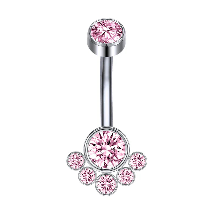 Piercing Navel em Titânio com zircónia central e cluster de 6 zircónias