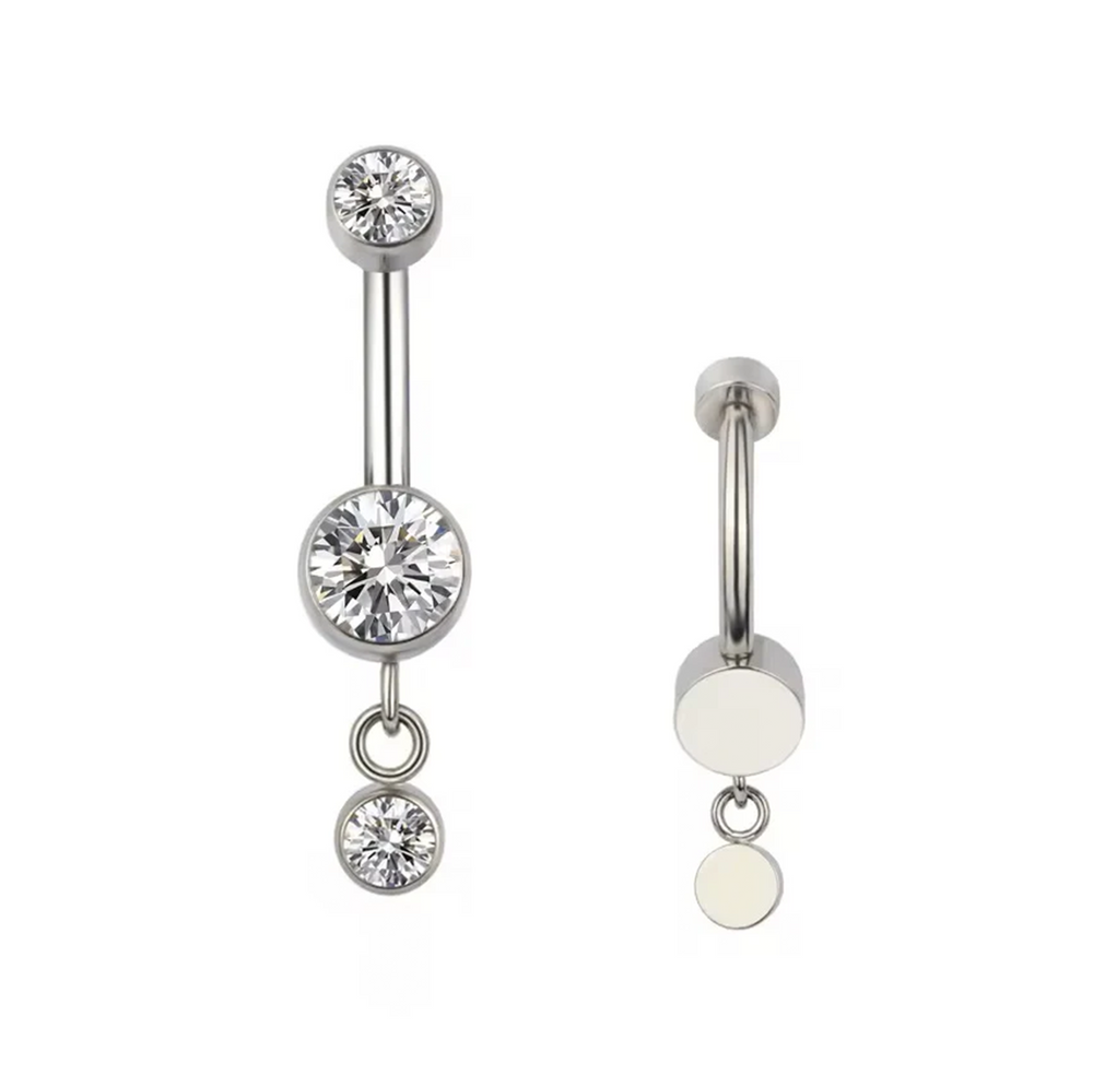 Piercing Navel com zircónias e pêndulo em Titânio com rosca interna